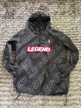 New Legend Black Hooded Windbreaker Jacket with Bold Logo XL